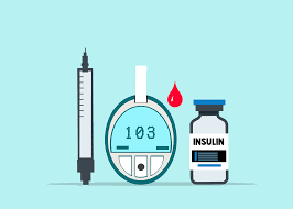 Vector image of injection, glucometer and insulin.
